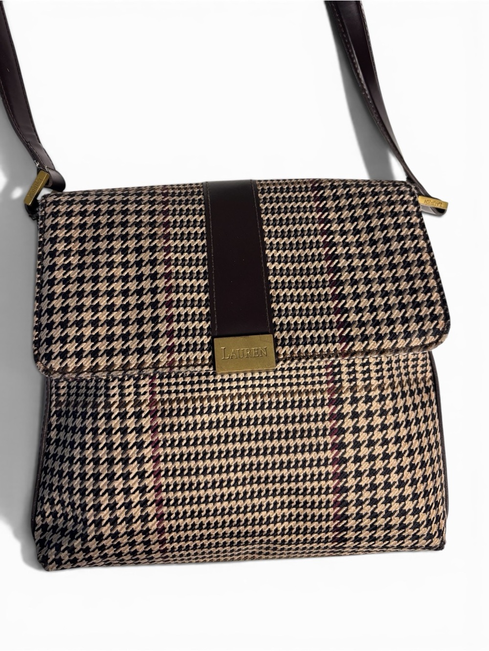 Vintage Y2K Lauren Ralph Lauren Plaid Houndstooth Shoulder Bag
